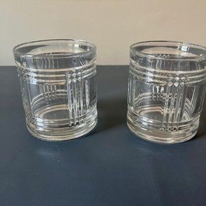 Vintage Anchor Hocking Clear Plaid Design Bar Glasses Tumblers - Set of 2